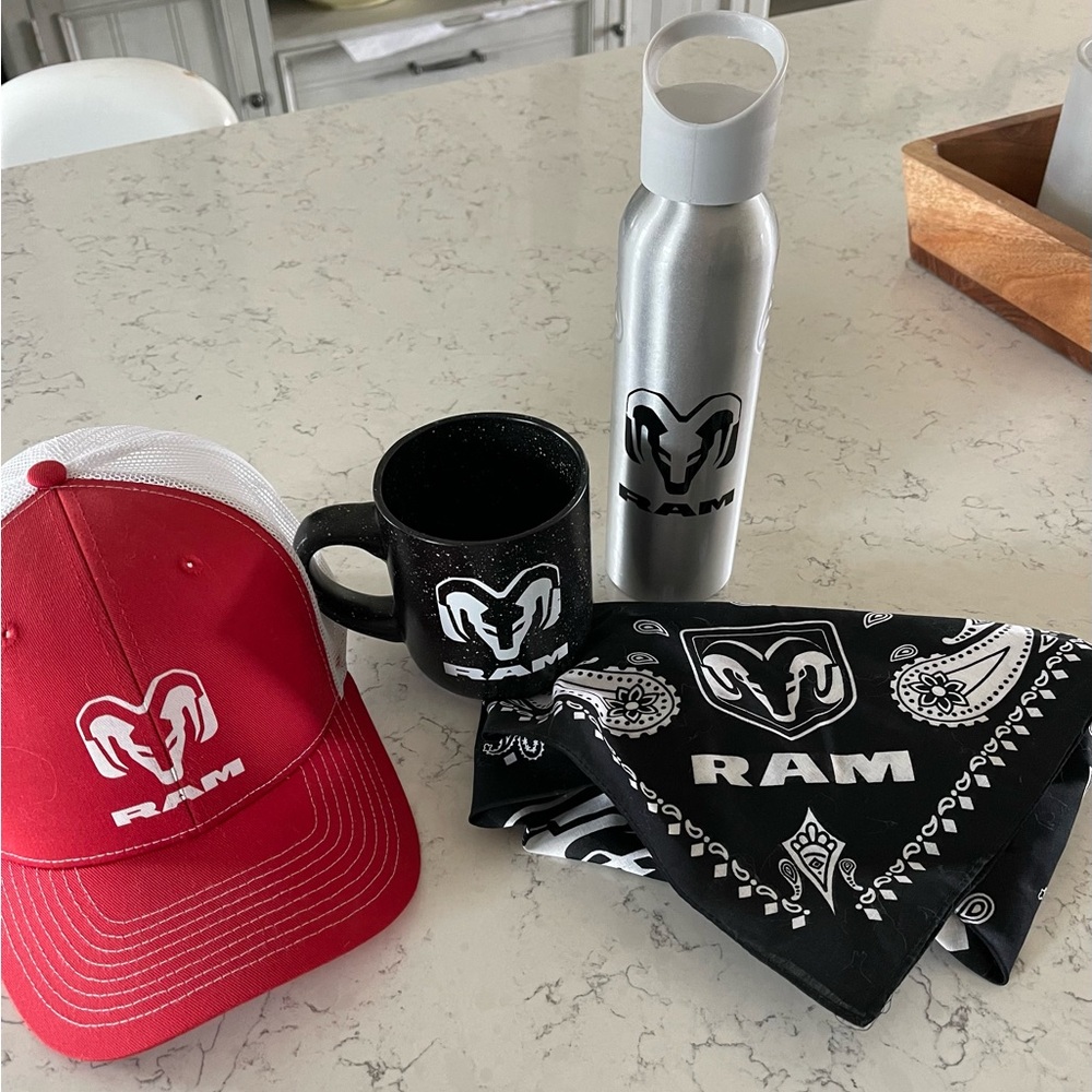 RAM Logo Cap, Mug, Bottle, and Bandana Set